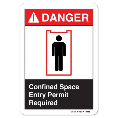 Signmission ANSI Danger Sign, Confined Space Entry Permit Required, 14in X 10in Decal, 14" W, 10" H, Landscape OS-DS-D-1014-L-19818